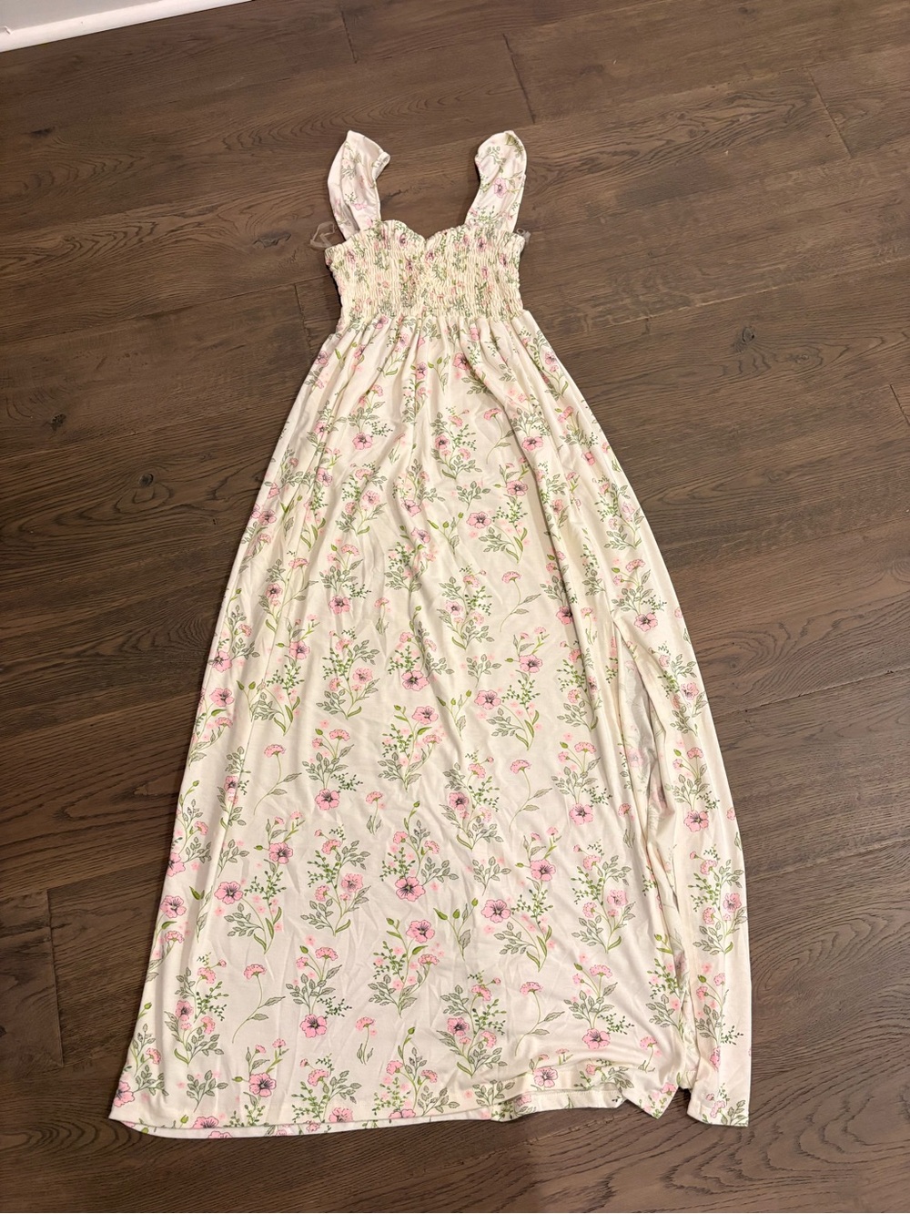 Poof! Cream Maxi Dress with Pink Floral Print